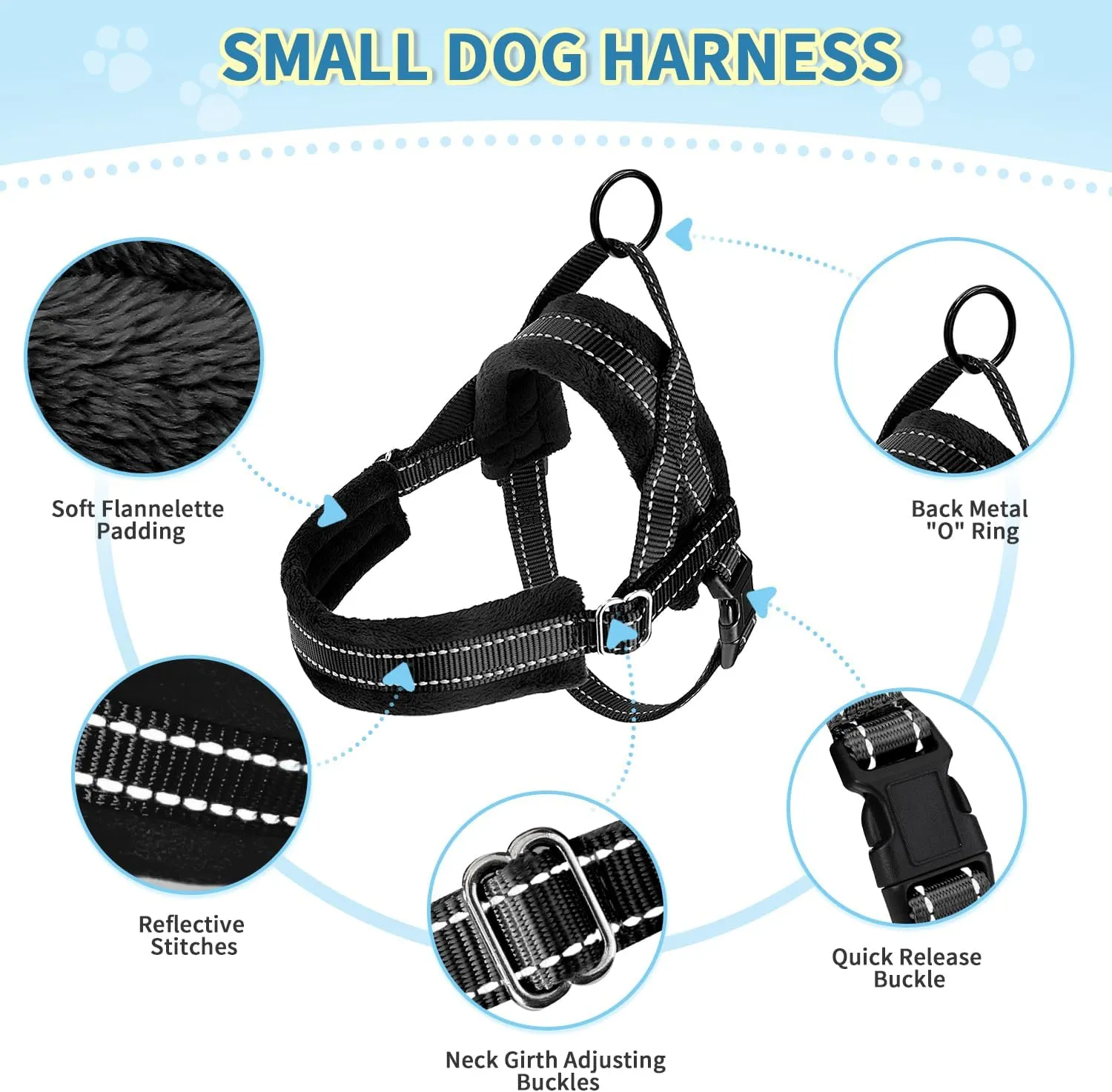 SlowTon No Pull Small Dog Harness and Leash Set, Puppy Soft Vest Harness Neck & Chest Adjustable, Reflective Lightweight Harness & Anti-Twist Pet Lead Combo for Small Medium Dogs (Black, XS)