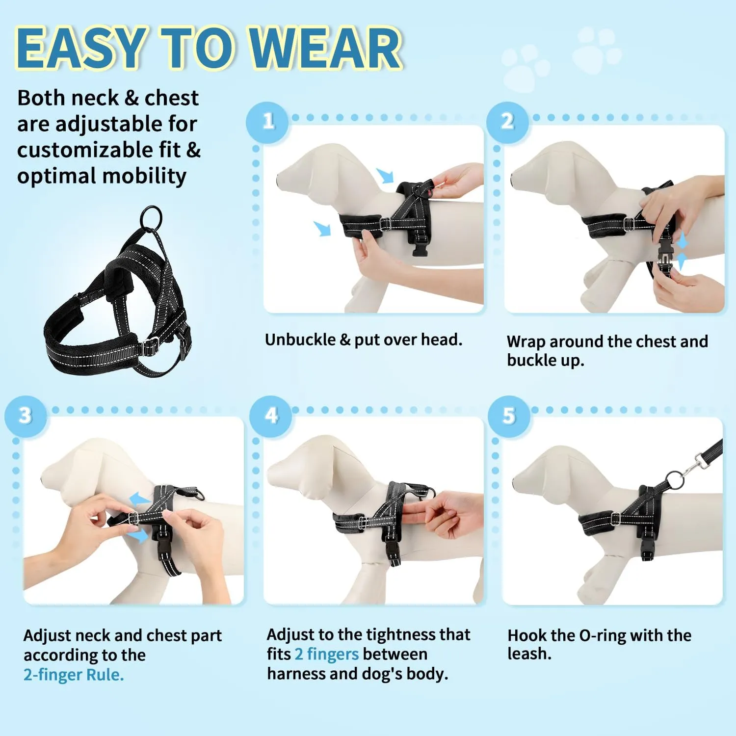 SlowTon No Pull Small Dog Harness and Leash Set, Puppy Soft Vest Harness Neck & Chest Adjustable, Reflective Lightweight Harness & Anti-Twist Pet Lead Combo for Small Medium Dogs (Black, XS)