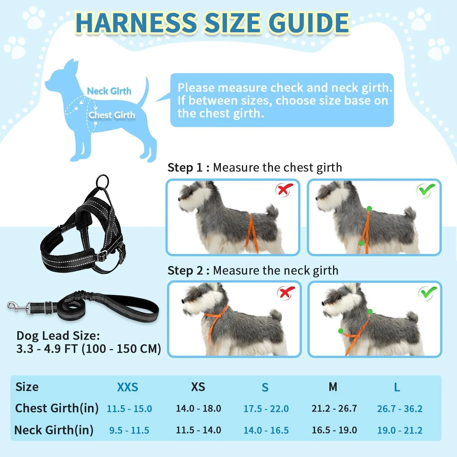 SlowTon No Pull Small Dog Harness and Leash Set, Puppy Soft Vest Harness Neck & Chest Adjustable, Reflective Lightweight Harness & Anti-Twist Pet Lead Combo for Small Medium Dogs (Black, XS)