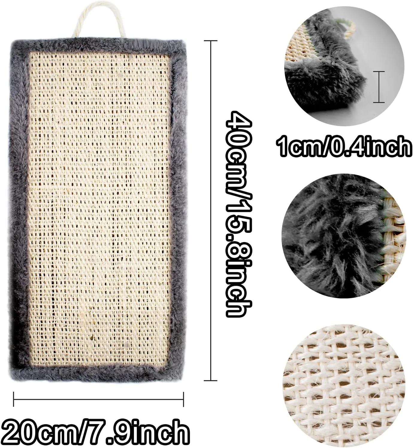 SnowTing Hanging Cat Scratching Pad Plush Cats Scratcher Sisal Mat with Hanging Rope Floor or Wall Mount Use for Indoor Kitty's Health Good Behavior Meet Kitten Grinding Claws Nature Instincts (Black)
