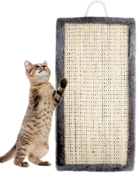 SnowTing Hanging Cat Scratching Pad Plush Cats Scratcher Sisal Mat with Hanging Rope Floor or Wall Mount Use for Indoor Kitty's Health Good Behavior Meet Kitten Grinding Claws Nature Instincts (Black)