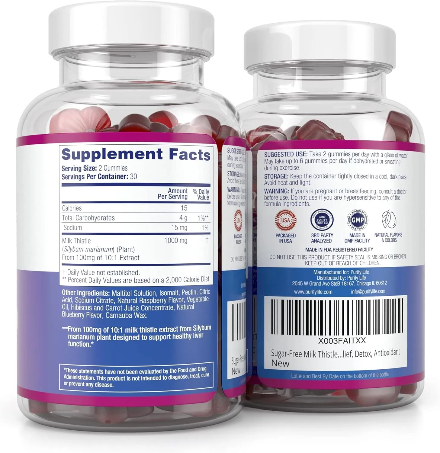 Sugar Free Milk Thistle Gummies for Liver Function, Detox & Cleanse, Hangover Relief