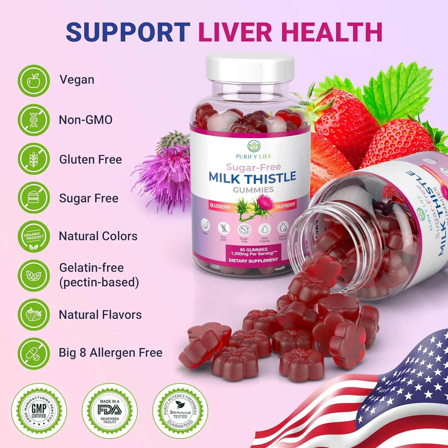 Sugar Free Milk Thistle Gummies for Liver Function, Detox & Cleanse, Hangover Relief