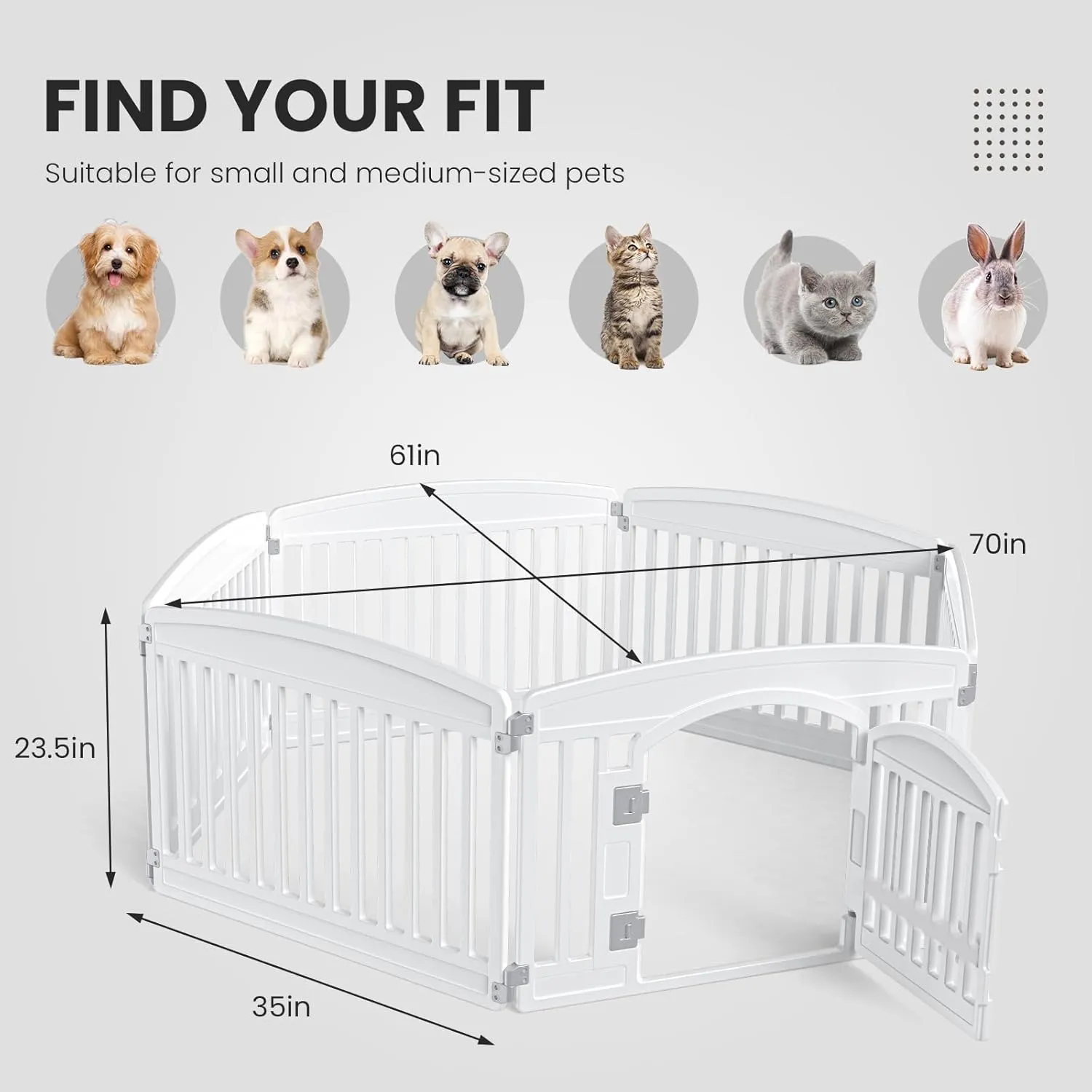 Sweetcrispy Plastic Dog Playpen - 6-Panel 24" Expandable & Durable Pet Fence for Medium Dogs - Indoor & Outdoor Portable Puppy Playpen with Secure Locking Door, White