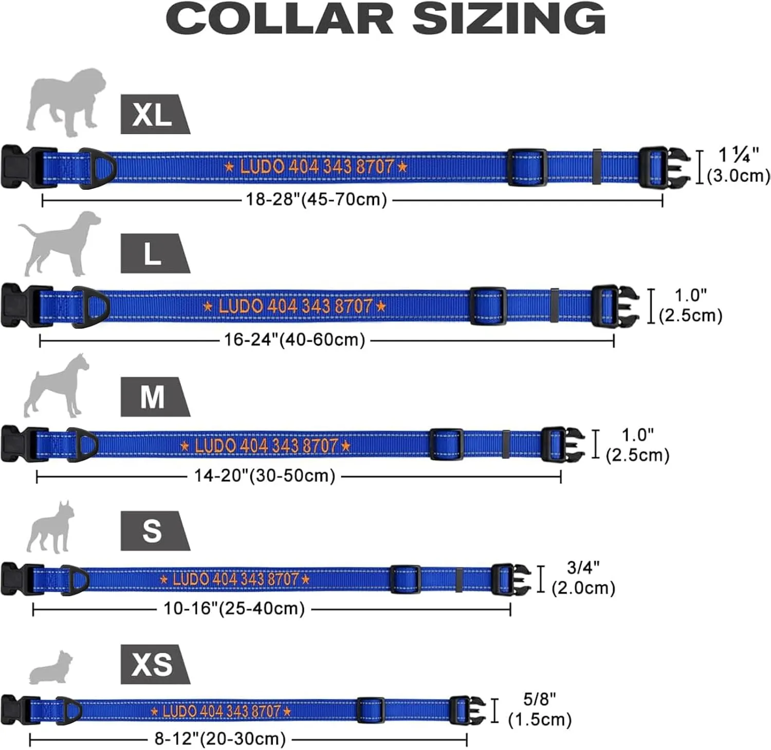 TagME Personalized Dog Collar with Name, Embroidered Custom Dog Collars with Pet Name and Phone Number for Medium Dogs, Navy Blue