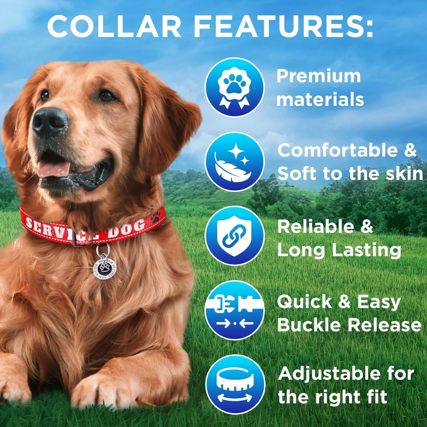 TECEUM Reflective Pet Collar  Red - Service Dog  XL  Extra Soft Padding  Basic Nylon Dog Collar  Quick Release Buckle  Fits Small, Medium and Large Dogs, Puppies, Cats