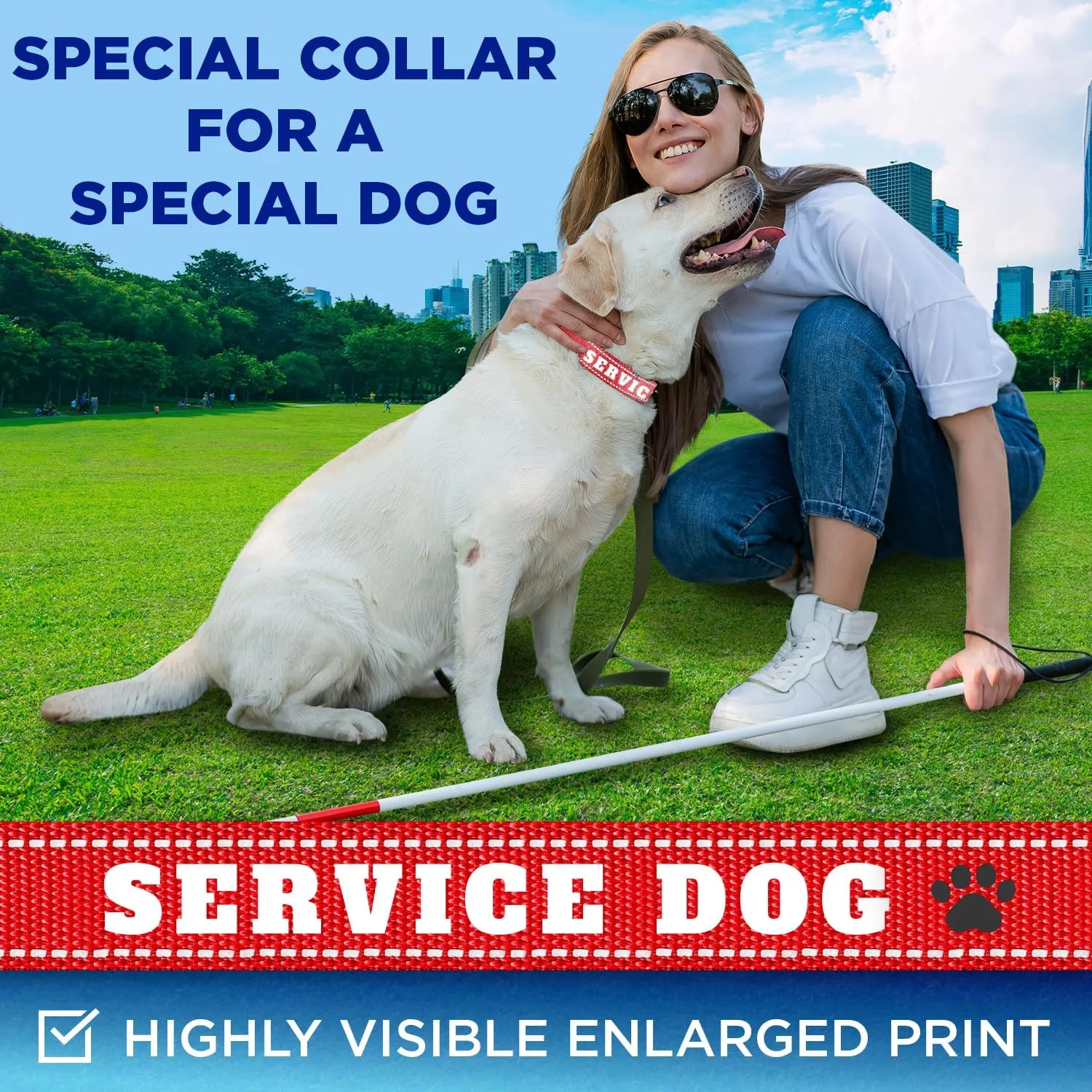 TECEUM Reflective Pet Collar  Red - Service Dog  XL  Extra Soft Padding  Basic Nylon Dog Collar  Quick Release Buckle  Fits Small, Medium and Large Dogs, Puppies, Cats
