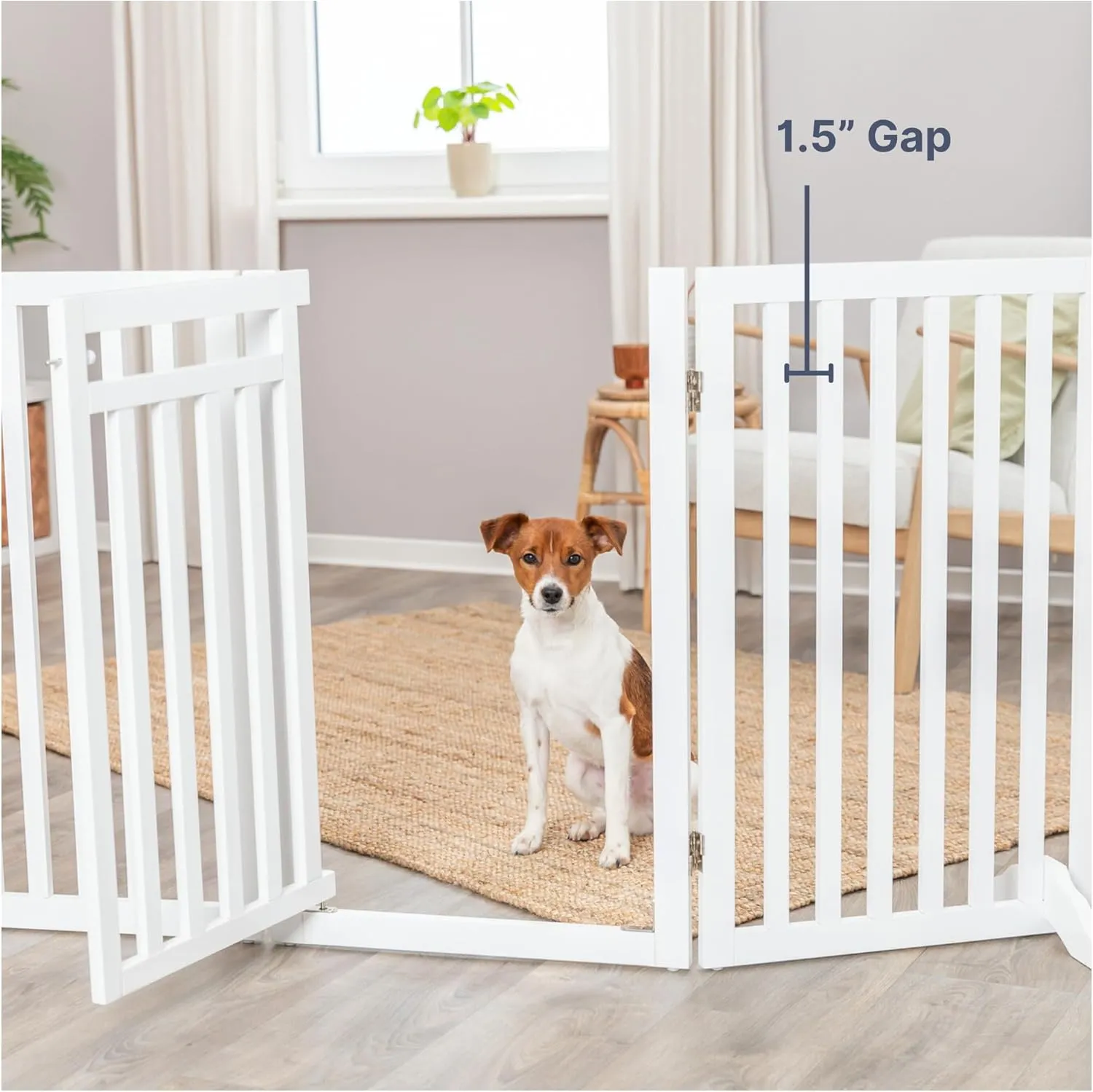 Trixie Freestanding 4-Panel Pet Gate, Foldable Pet Barrier Fence, Convertible Pet Pen, 32-in Tall, Walk Through Door, White