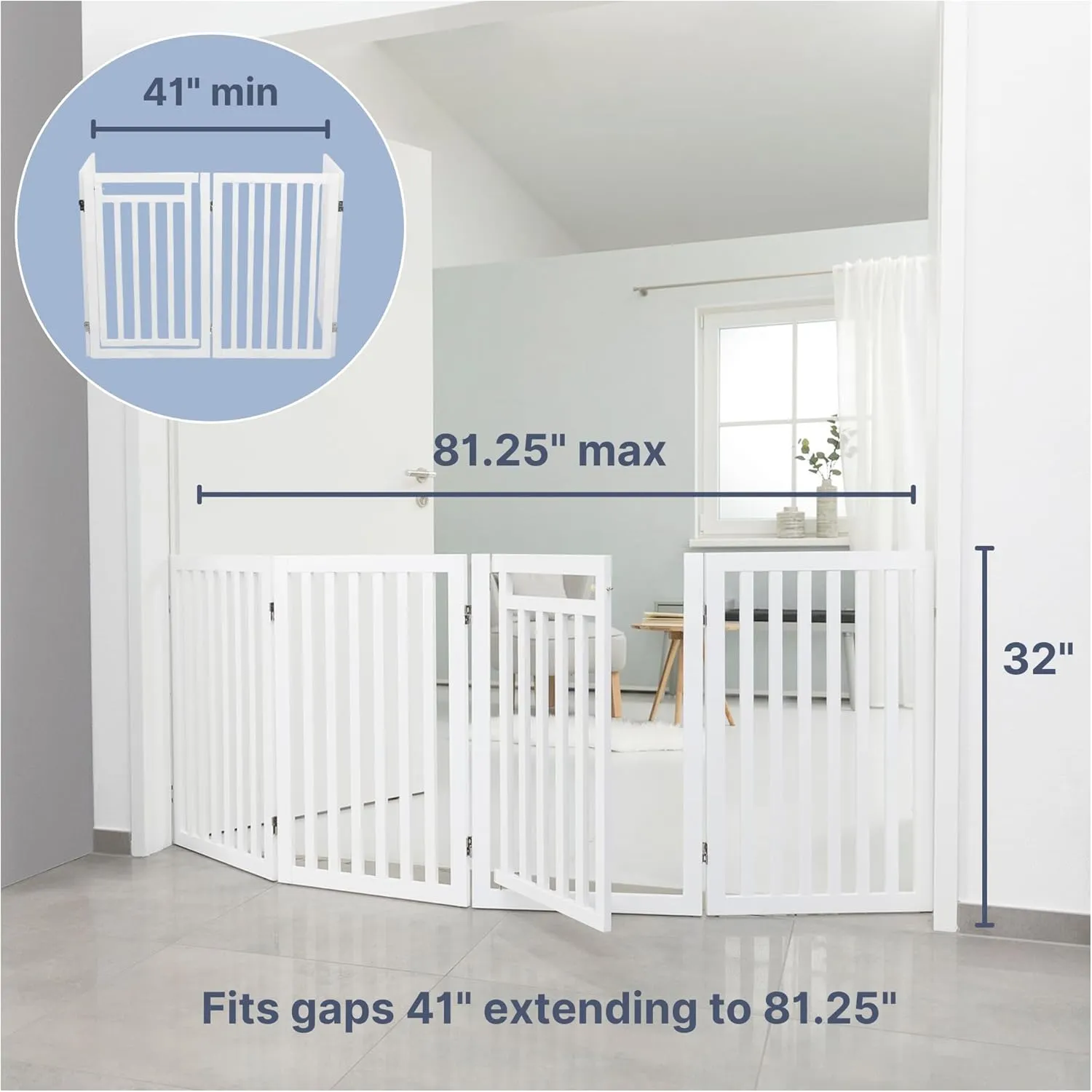 Trixie Freestanding 4-Panel Pet Gate, Foldable Pet Barrier Fence, Convertible Pet Pen, 32-in Tall, Walk Through Door, White