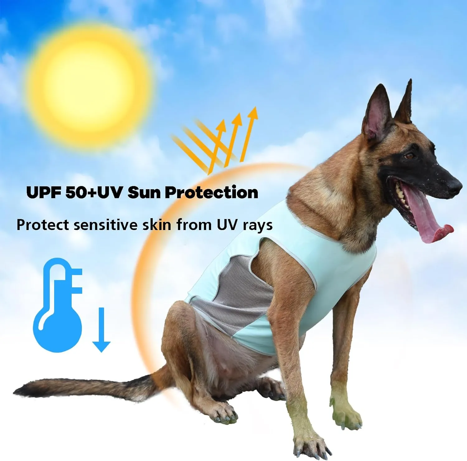 UPF 50  Sun Protection Sports Fan Pet T-Shirts,Quick-Dry Soft Dog Clothes for Large Breed Dogs Boy, Breathable Dog Tshirts with Reflective Strip Dog Vest Pet Apparel