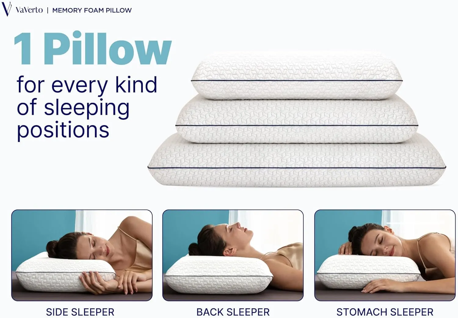 Vaverto King Size Gel Memory Foam Pillow: Ventilated, Orthopedic, Contoured Support, Cooling Design with Viscose Made from Bamboo Cover - Dorm Room Essential, Original White