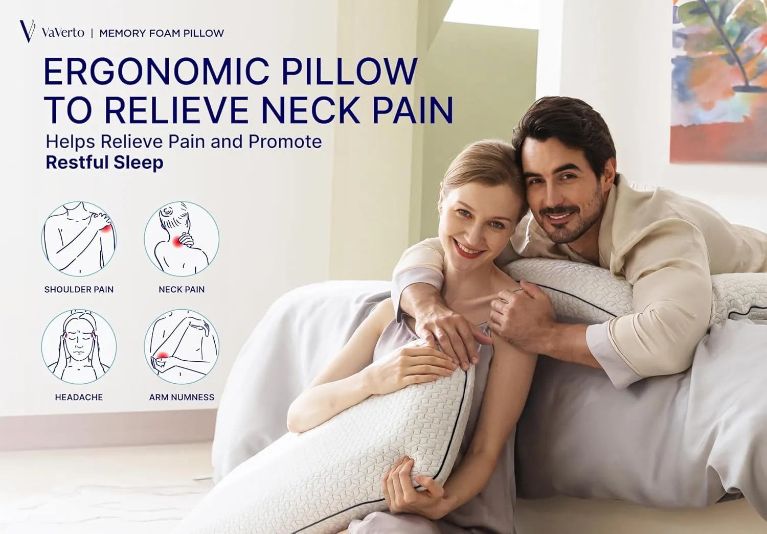 Vaverto King Size Gel Memory Foam Pillow: Ventilated, Orthopedic, Contoured Support, Cooling Design with Viscose Made from Bamboo Cover - Dorm Room Essential, Original White
