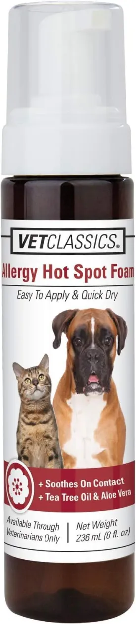Vet Classics Allergy Hot Spot Foam for Dogs and Cats  Pet Spray for Hot Spots, Itchy, Irritated Skin  Includes Aloe Vera  Quiet Pet Foam for Sensitive Skin, Quick-Drying  8 Oz.