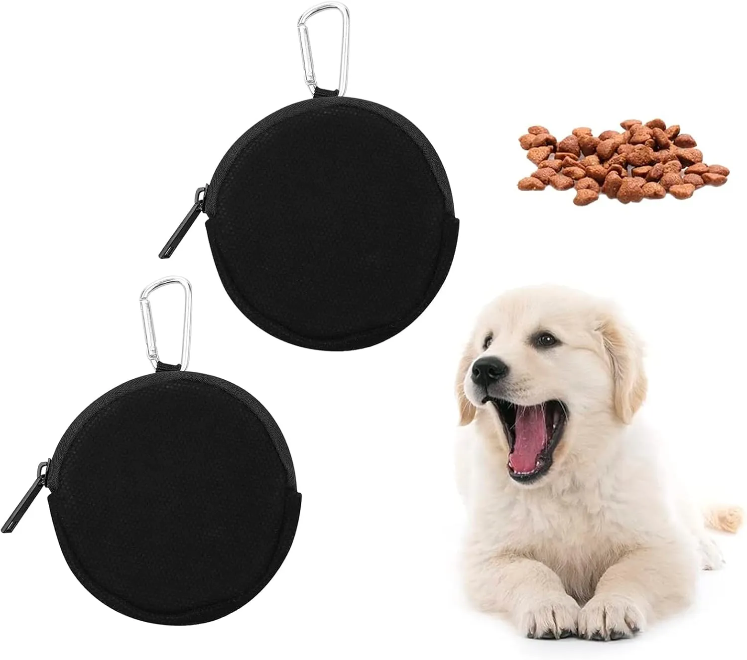WALLFID Dog Treat Pouch Small Bag,2PCS Pet Walking Bag for Dog and Cat, Pocket Size, Washable, Unscented, Reusable, Travel Walking Bag, Portable Training Bag,Black