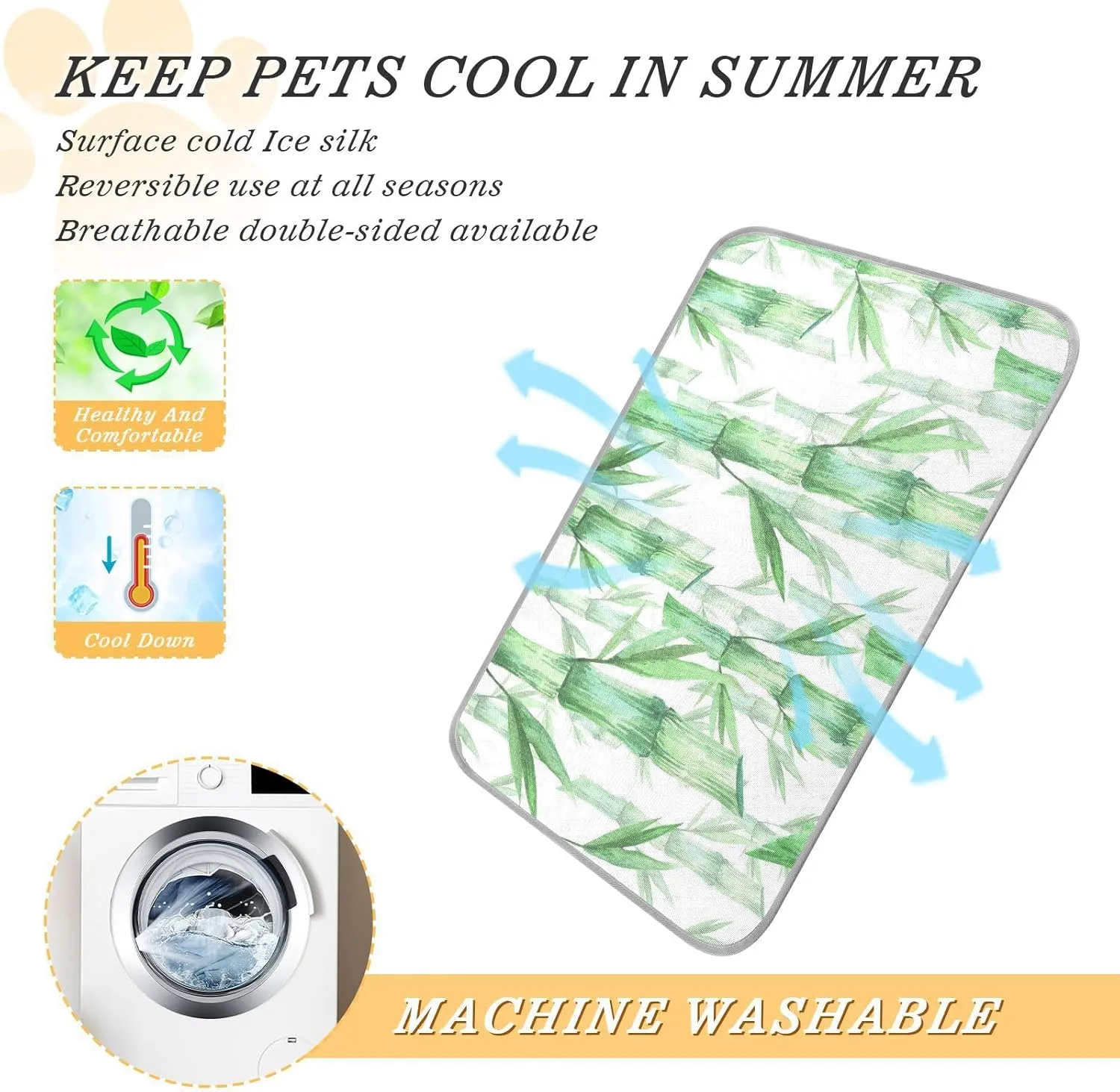 Washable Dog Cooling Mat Bamboo Summer Cats Sleeping Mat Watercolor Summer Dog Bed Mats 22x27.6inch Pet Ice Silk Sleep Kennel Pad Animal Sleep Bed for Home Outdoor Travel