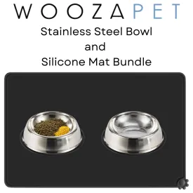 WOOZAPET Stainless Steel Bowls and Silicone Mat Bundle
