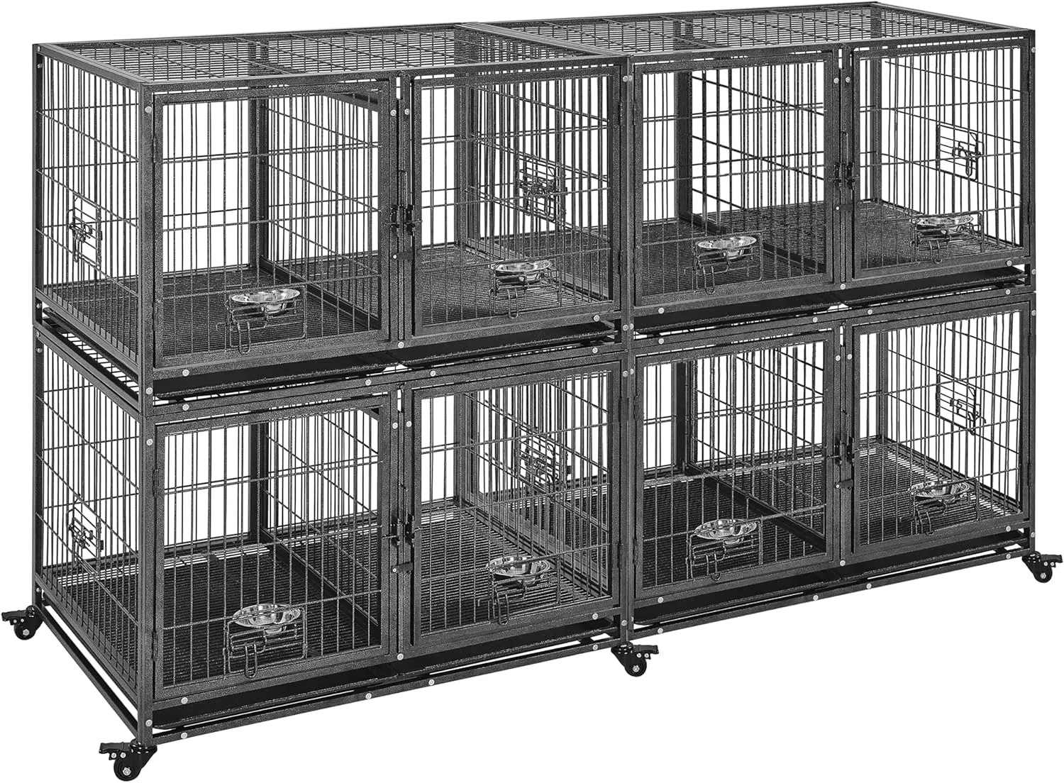 Yaheetech Stackable Dog Crate 42'' Heavy Duty Large Dog Crate with Divider 4pcs Rolling Pet Metal Crate w/Double Doo Water Bowl Pet Kennel Indoor