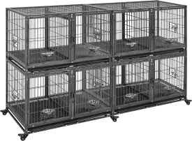 Yaheetech Stackable Dog Crate 42'' Heavy Duty Large Dog Crate with Divider 4pcs Rolling Pet Metal Crate w/Double Doo Water Bowl Pet Kennel Indoor