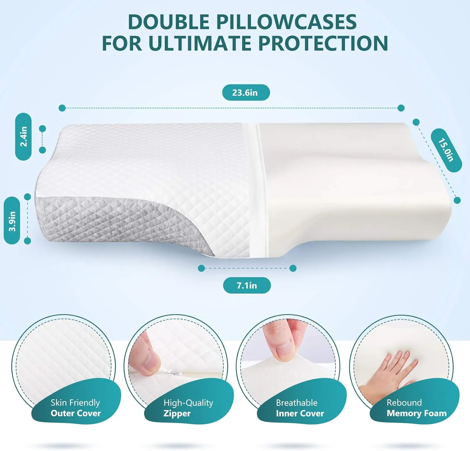 ZAMAT Memory Foam Pillow for Neck Pain Relief, Adjustable Ergonomic Cervical Pillow for Sleeping, Orthopedic Neck Pillow with Washable Cover, Bed Pillows for Side, Back, Stomach Sleepers