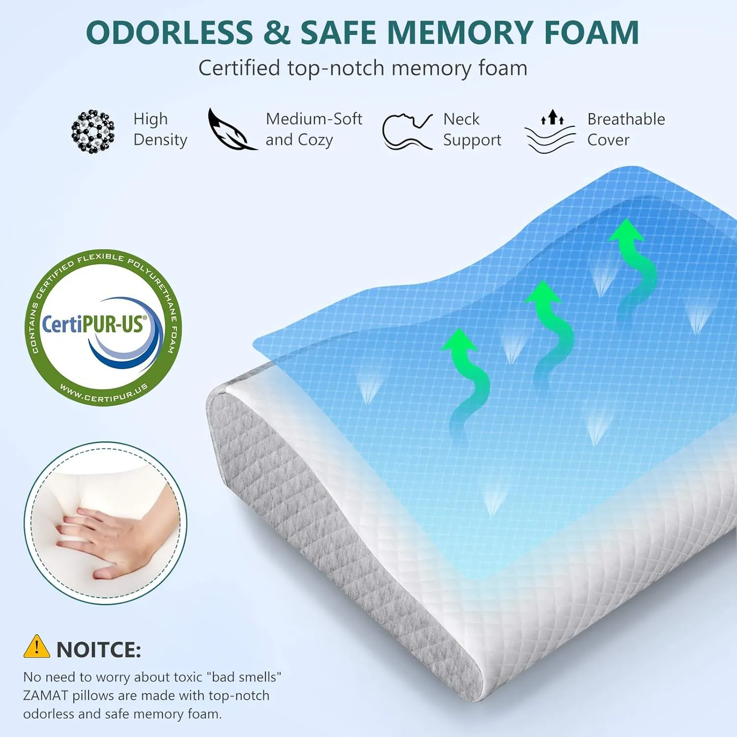 ZAMAT Memory Foam Pillow for Neck Pain Relief, Adjustable Ergonomic Cervical Pillow for Sleeping, Orthopedic Neck Pillow with Washable Cover, Bed Pillows for Side, Back, Stomach Sleepers