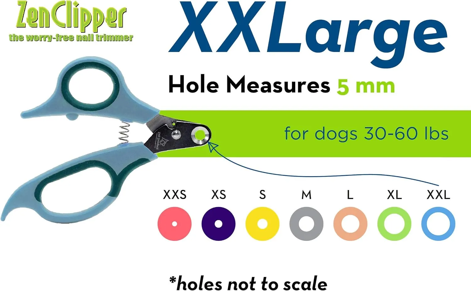 Zen Clipper Pet Nail Clipper for Dogs  Dog Nail Trimmer for Safer Pet Grooming Care - Clean, Quiet, and Easy-to-Use Stainless Steel Claw Trimmer - (5mm Hole)